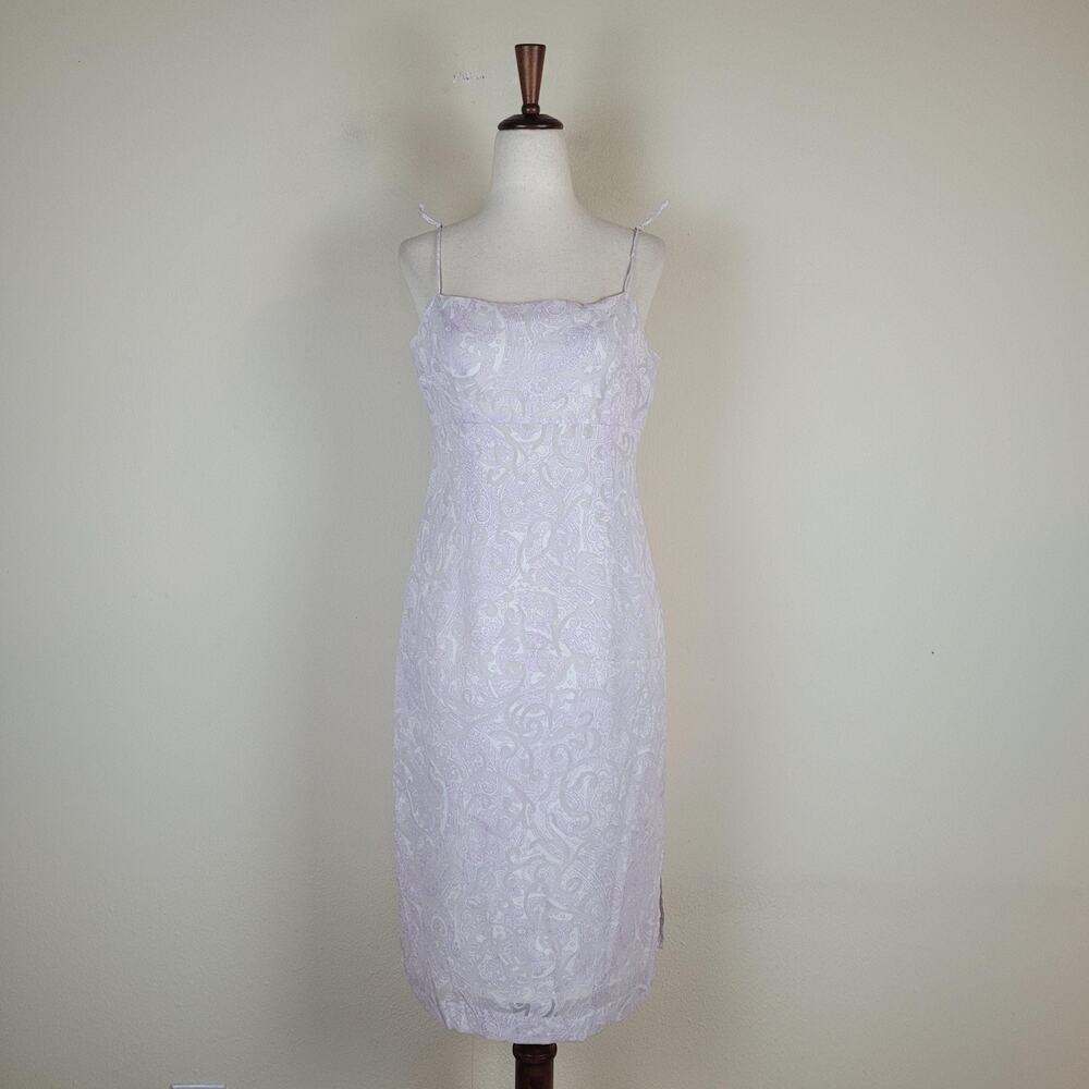 Banana Republic Dress 10 Purple Lilac Cream Paisley Jacquard Slip Midi Coquette